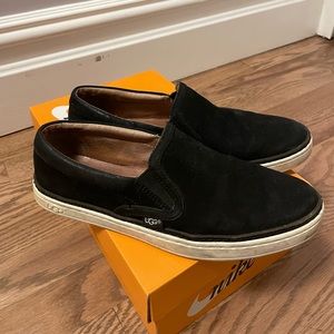 UGG Soleda Black Nubuck Leather Slip On Sneaker